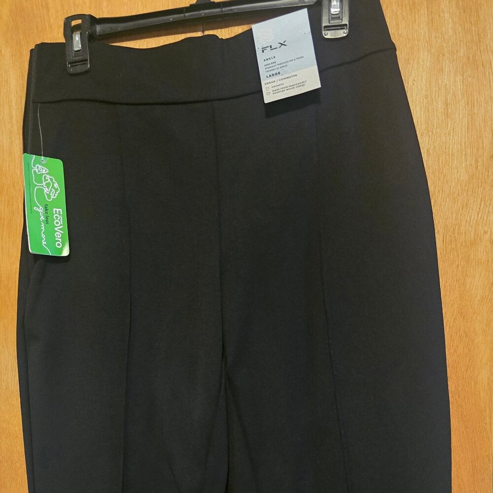 Flattering NWT Womans FLX Black Slacks with Side Zip - Size Large